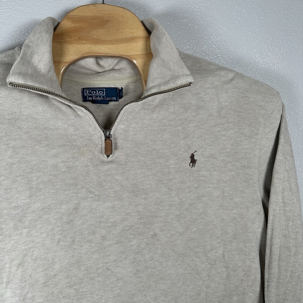 Polo Ralph Lauren Estate Rib Quarter 1/4 Zip Pullover Sweater XXL Cotton Beige